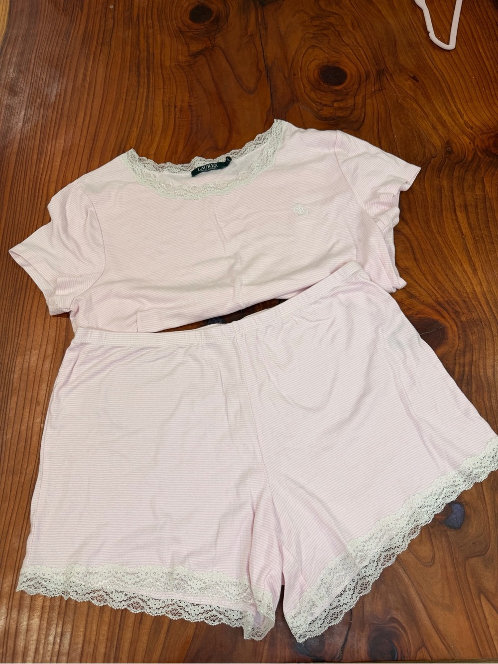 Lauren Ralph Lauren light pink and white striped short-sleeve top and shorts pj